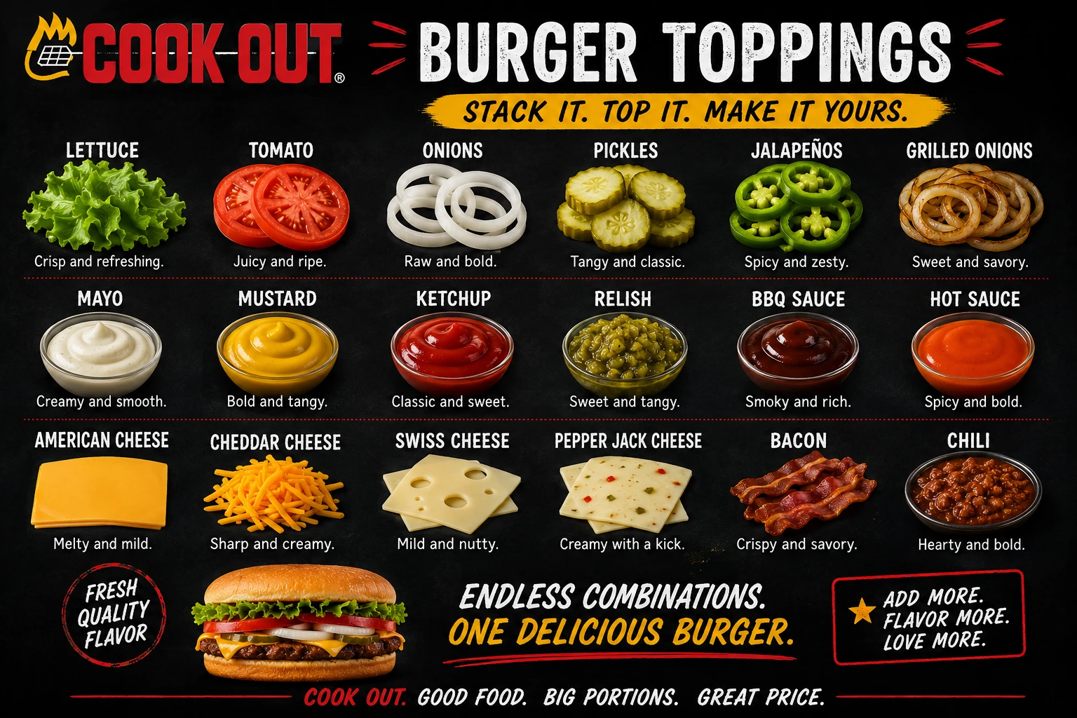 Cookout Burger Toppings